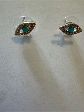 Eye Stud Earrings with Teal Center